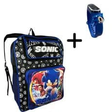 Kit Mochila Escolar Sonic Infantil +Relógio Digital Infantil Personagem Escola Menino Volta as Aulas