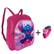 Mochila infantil Menina Menino Lilo Stitch + Relógio Digital Mochilinha Escola Creche Passeio