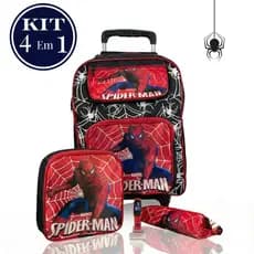 Mochila de Rodinha Menino Personagem Infantil Kit 4 em 1 Escolar Lancheira Estojo Relogio Digital