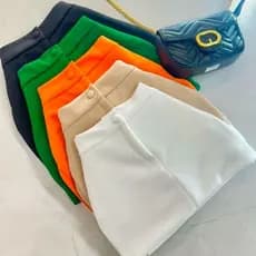 Short Saia Alfaiataria Com Cintura Alta Com Botão Tendência