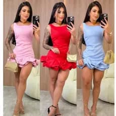 Vestido Feminino Alfaiataria Elegante Balone com Babados Tendência