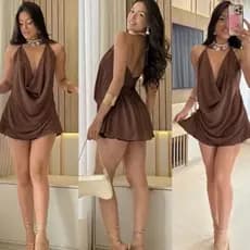 Conjunto Feminino Verão Decotado Blusa Frente Única Duna e Short Saia Casual Elegante boho chic