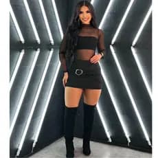 Short saia com fivela orgânica tecido neoprene tendência