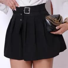 Short Saia Feminino Alfaiataria Plissado com Cinto Estilo Colegial sofisticado tendência