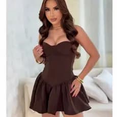 Vestido feminino corset tomara que caia  Plissado babado candy color lançamento verão 2025 premium moda gringa tendência