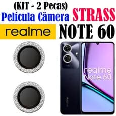 Kit (2 Pecas) Película Câmera Strass NOTE 60 Realme Protetor da Lente com Diamante Brilhente Colorido