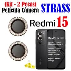 Kit (2 Pecas) Película Câmera Strass Redmi 15(5G/4G) Protetor Da Lente Diamonte Colorido Brilhante