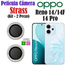 Kit (2 Pecas) Película Câmera Strass Reno 14/14F/14 Rro OPPO Protetor Da Lente Colorido