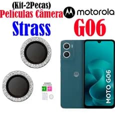 Kit (2 Pecas) Película Câmera Strass G06 Motorola Protetor da Lente com Diamante Brilhente Colorido Anti Risco