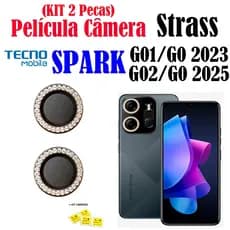 Kit (2 Pecas) Película Câmera Strass Spark GO1/GO2/G0 2023/GO 2025 Tecno Protetor Da Lente Colorido Brilhante