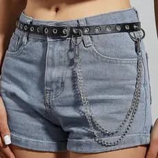 Cinto de Ilhós Com Corrente Dupla Camada Lateral Acessório Punk Rock Metal