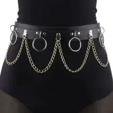 Cinto Argola e Corrente Couro Sintético Harness K-POP Punk Gótico Moda