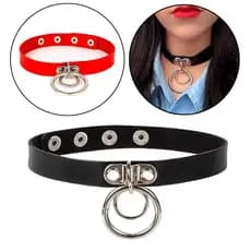 Gargantilha Argolas Metal Couro Colar Coleira Pingente Choker Gótica Moda Alternativa Punk