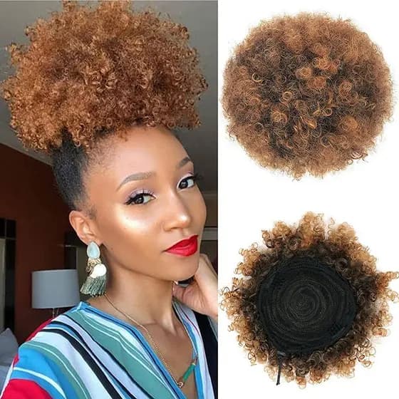 Rabo de cavalo fofo com cordão, coque de cabelo encaracolado, extensões de cabelo curto sintético, peruca,