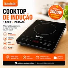 Cooktop Indução Itatiaia 1 Boca Portátil 110v 2000W Mesa Vidro Touch Timer Preto