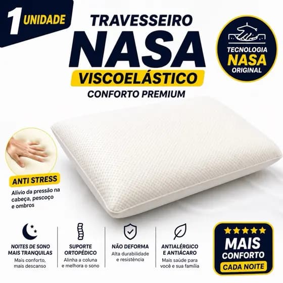 TRAVESSEIRO NASA COMFORT 01 PÇ VISCOELASTICO ANTIALERGICO MACIO