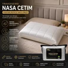 TRAVESSEIRO NASA CETIM ANTI FRIZZ CONFORTAVEL LINHA LUXO 01 UN COM CAPA