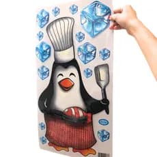 Adesivo 3D Decoração Pinguim de Geladeira Chefe de Cozinha Fofo