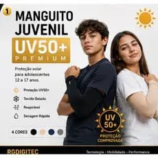 Manguito Juvenil de braço proteção UV50+ solar escola futebol ciclismo vôlei adolescente dia a dia térmico lazer skate