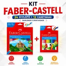 Kit Lápis De Cor Faber Castell Escolar 24 Cores com Canetinha Hidrográfica 12 Cores Faber Castell