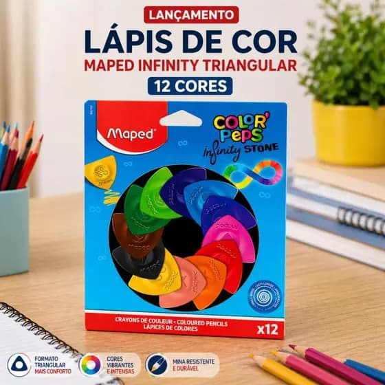 LÁPIS DE COR 12 CORES INFINITY TRIANGULAR MAPED LANÇAMENTO