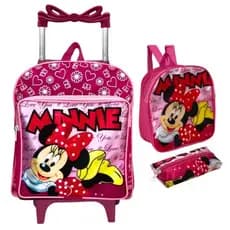 Kit Mochila Média E Estojo Rodinha Infantil Escolar Menina  Minnie Feminino