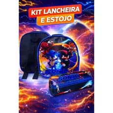 Kit Lancheira + Estojo Infantil Sonic 3 Escolar Menino Resistente Compacto