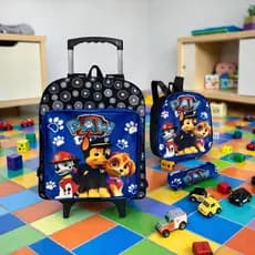 Mochila de Carrinho Infantil Pequena Patrulha canina Masculina com Kit Lancheira e Estojo – Menino
