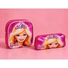 Kit Lancheira Infantil + Estojo Barbie Rosa Pequena Escolar Menina