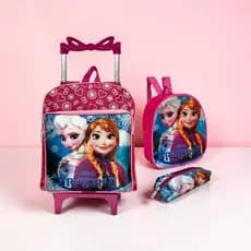 Mochila Infantil Frozen Pequena com Rodinhas e kit escolar Menina Carrinho Resistente
