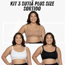 Kit 3 Sutiã Reforçado Sem Bojo Média Sustentação Alças Largas Plus Size 48 ao 52