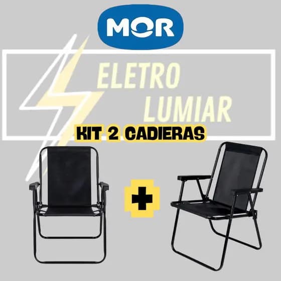KIT 2 Cadeiras de Praia Camping Alta Preta MOR All Black Aço