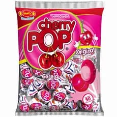 50un Pirulito Cherry Pop Cereja Recheio Chiclete 700grs - Sams