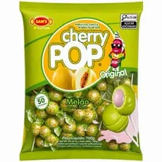 50un Pirulito Cherry Pop Melão Recheio Chiclete 700grs