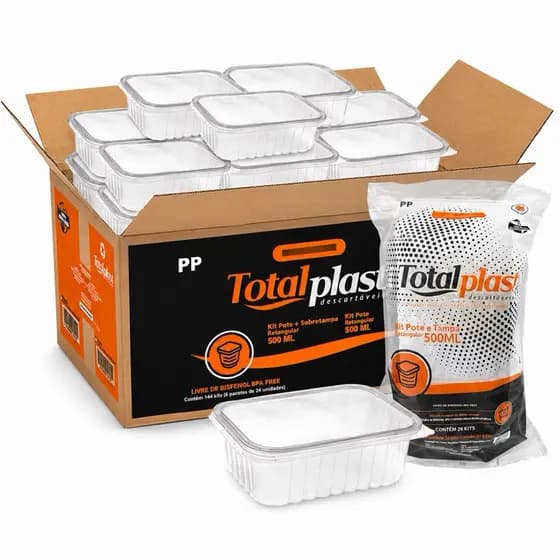 Pote 500ml Retangular Marmita Descartável. Fit Freezer e Microondas