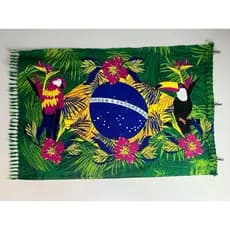 Canga De Praia Feminina Grande Fauna e Flora Brasileira Bandeira Do Brasil Ordem E Progresso