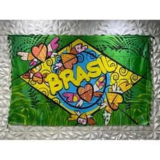 Canga de Praia Grande Bandeira do Brasil Amor Romero Britto Tecido Em Poliéster