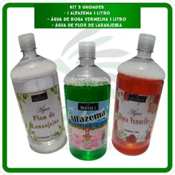 KIT 3 UNIDADES - 1 ALFAZEMA 1 LITRO, 1 ÁGUA DE ROSAS 1 LITRO E 1 ÁGUA DE ROSAS VERMELHAS 1 LITRO