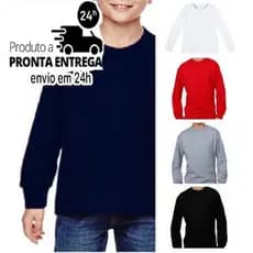Kit 3 Camiseta Básica Camisetinha Manga Longa Infantil Juvenil Menina Menino Unissex Cores Sortidas