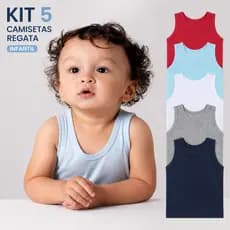 Kit 5 Camisetas Bebê Regata Infantil Lisas Estampadas Menina Menino Enxoval Cores Enviadas Sortidas