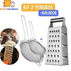 Kit 2 Peneiras com Ralador 100% Inox para Legumes Arroz Farinha Cozinha Restaurantes Buffet Casa Bar