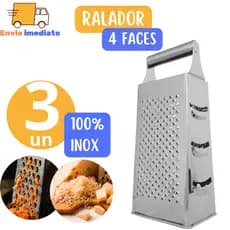 Ralador 4 Faces 100% Inox 20,5cm para Legumes Frutas Queijo Cozinha Restaurantes Buffet