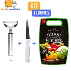 Kit Legumes 1 Descascador de Legumes 1 Faca de Legumes 3,5 Polegadas 1 Tabua Estampada para Cozinha