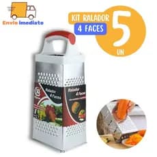 Kit 5 Raladores de Legumes e Queijos 4 Faces Aço Inox e Cabo em Plástico para Casa, Cozinha, Restaurante, Buffet