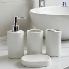 Kit de Banheiro em Cerâmica 4 Peças Porta Sabonete Líquido/Saboneteira/Porta Escova/Porta algodão