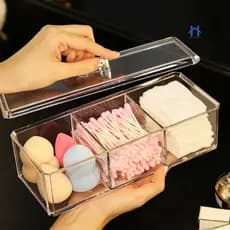 Caixa em Acrílico organizador com 3 Divisórias Transparente para Maquiagens e Jóias