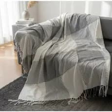 manta para sofa decorativa xadrez com franja | algodão premium 100% | manta chalé | trançado manual