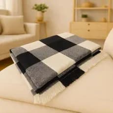 Manta para Sofá xadrez 1,80x2,40 Algodão com Franja | Manta Decorativa Grande para Sala, Cama ou Poltrona