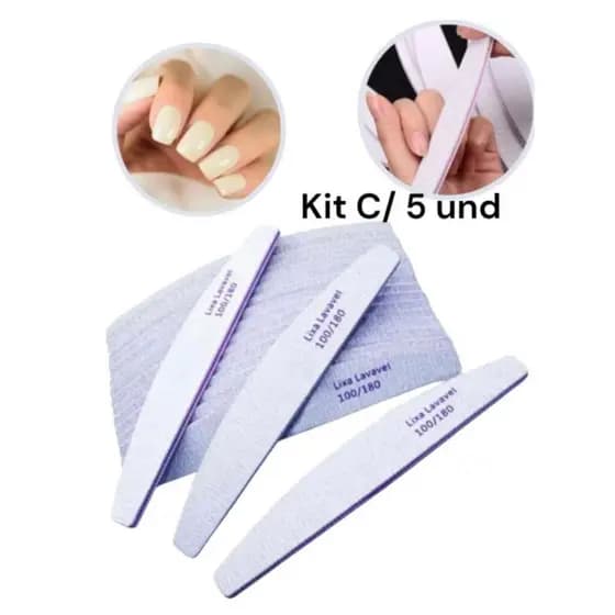 Kit 5 Lixas Lavável 100/180 Boomerang - Unhas de Fibra