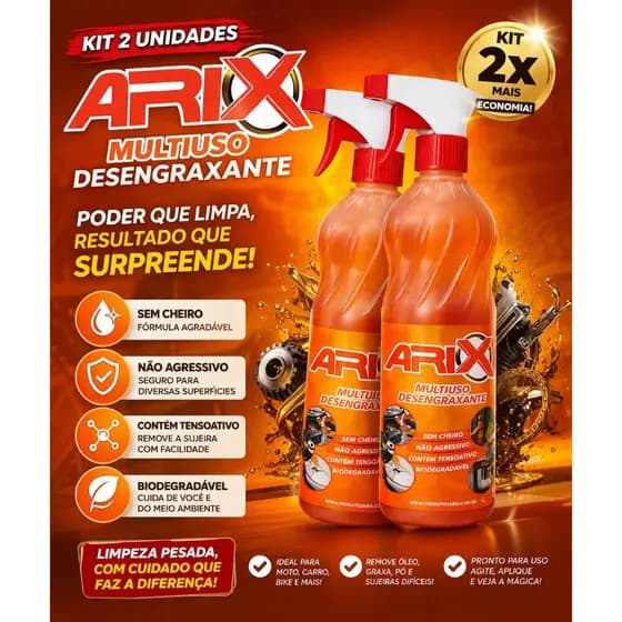 Kit 2 Desengraxante Multiuso ARIX Limpeza Pesada Remove Óleo Graxa Sem Cheiro Biodegradável
